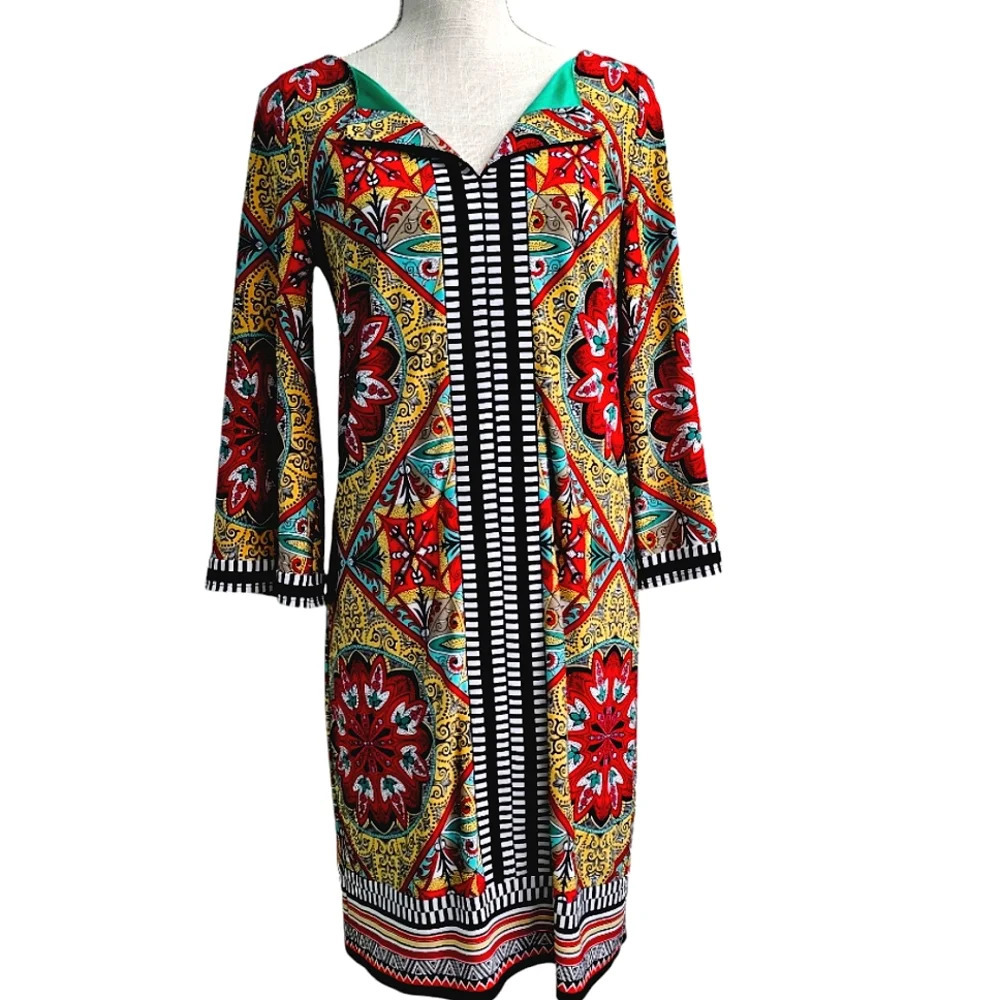 Laundry by Shelli Segal Geometric tribal boho print dress Size 6